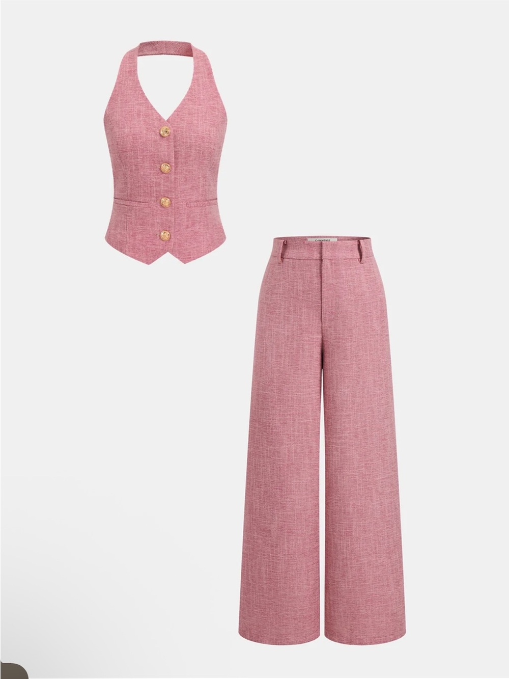 Commense Pink Halter Vest and Wide-Leg Pants Set